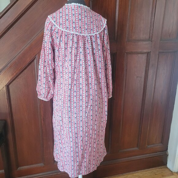 Lanz Of Salzburg Womens Nightgown S Red & White Floral Stripe Cotton - Picture 2 of 9